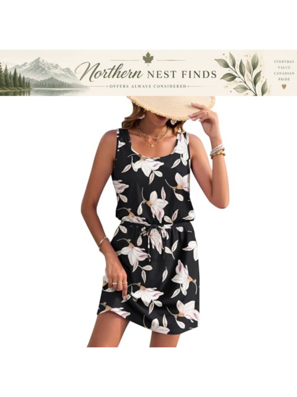 Womens Summer Dress Sleeveless Square Neck Floral Mini Sundress Pockets